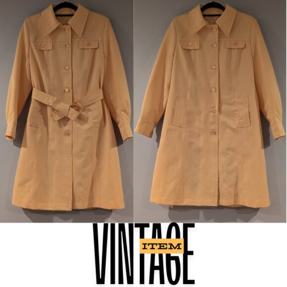 Vintage 1980s Pastel Yellow Button Up Trench or Rain Coat by Atkins, Size M - Picture 1 of 3